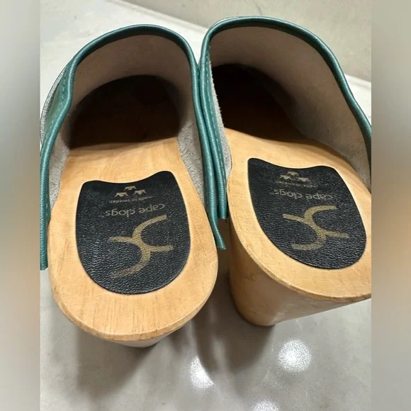 Green Leather Clogs, Cape Clogs, like new, 39 - Picture 7 of 8